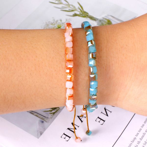 

new handmade woven square crystal bead bracelet wristband gradient wild temperament bracelet gift gift accessories, Black