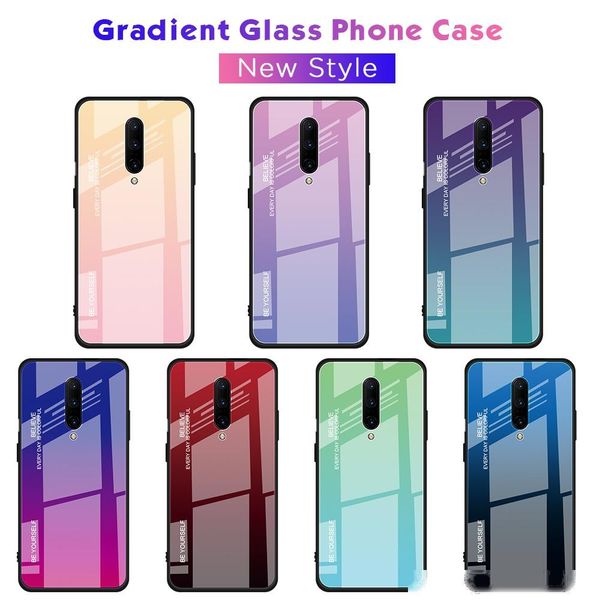 

anti scratch glossy slim shell phone case for one plus 7 pro fashion colorful tempered glass full protective phone cover