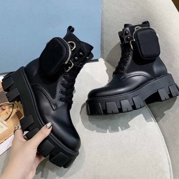 

designer women winter martin shoes brushed rois leather combat boots black platform ankle booties with removable pouch