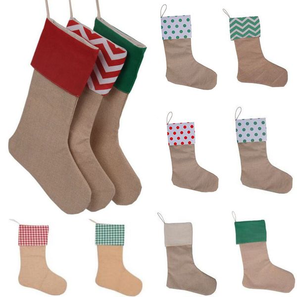 

12 * 18inch высокого качества canvas рождественский чулок подарочные пакеты санта мешками украшения xmas запасаются большой plain мешковины