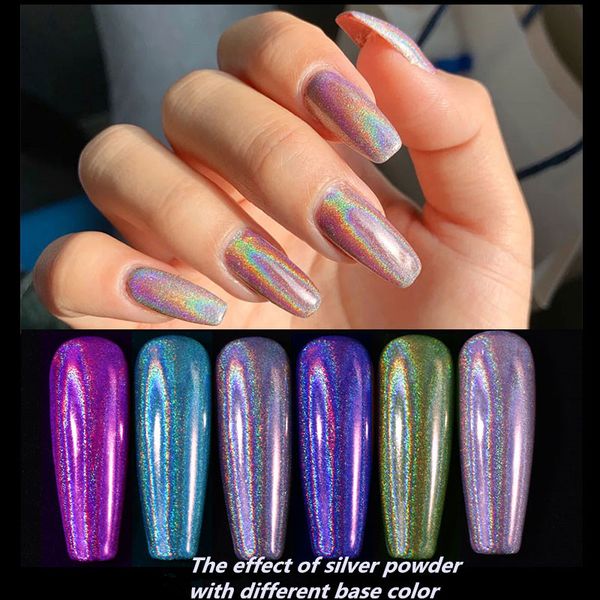 

nail glitter solid gold silver holographic powder luxury sparkle pigment chrome uv gel polish tips dust manicure decoration, Silver;gold