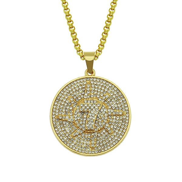 

hip hop rhinestones paved bling iced out number 7 sun pendants necklace for men rapper jewelry drop shipping, Silver