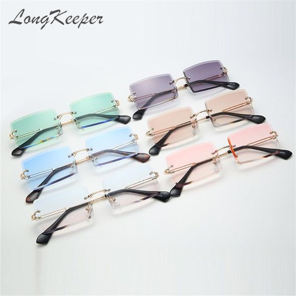 

longkeeper ocean lens sunglasses women 2020 retro small rectangle rimless square sun glasses summer style female uv400, White;black