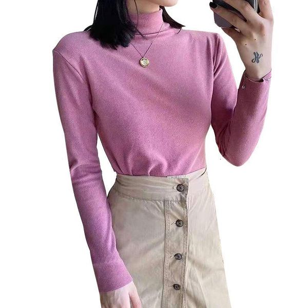 

autumn winter turtleneck warmth knitting tshirt women solid elastic soft cationic plus velvet korean wild pullovers, White;black