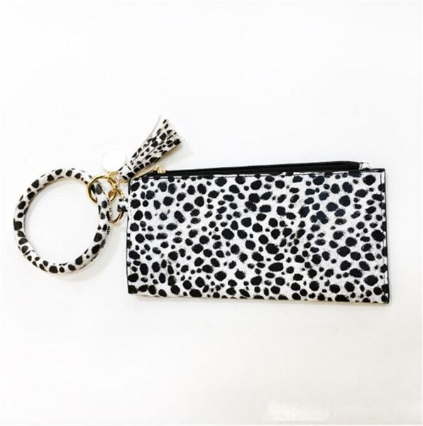 

leopard leather bangles with wristlets pu bracelets with tassels leopard key holder bag fashion wallet with tassel a02, Black