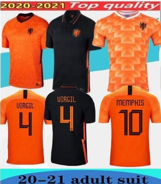 

netherlands soccer jersey euro 2020 88retro de jong holland football shirts 20 21 strootman memphis promes men kit uniforms, Black;yellow