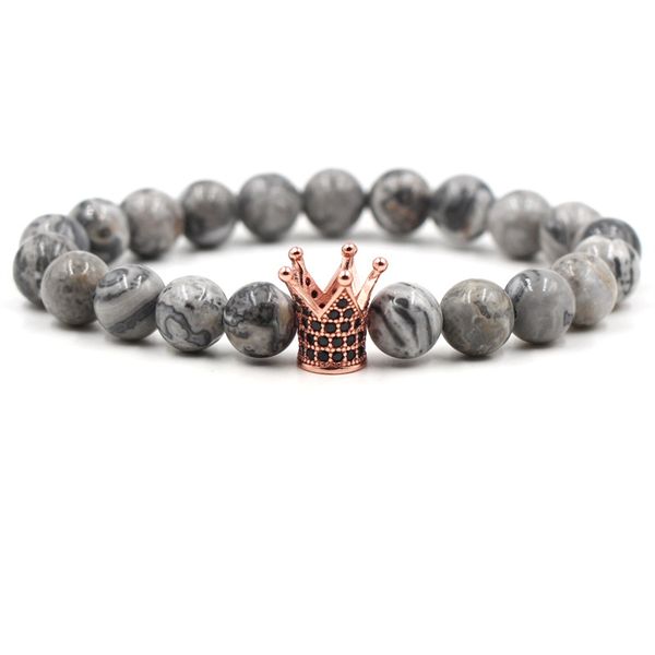 

beaded, strands 8mm natural stone fashion beads bracelet bangle women mem charm jewelry gift classic micro inset zircon crown, Black