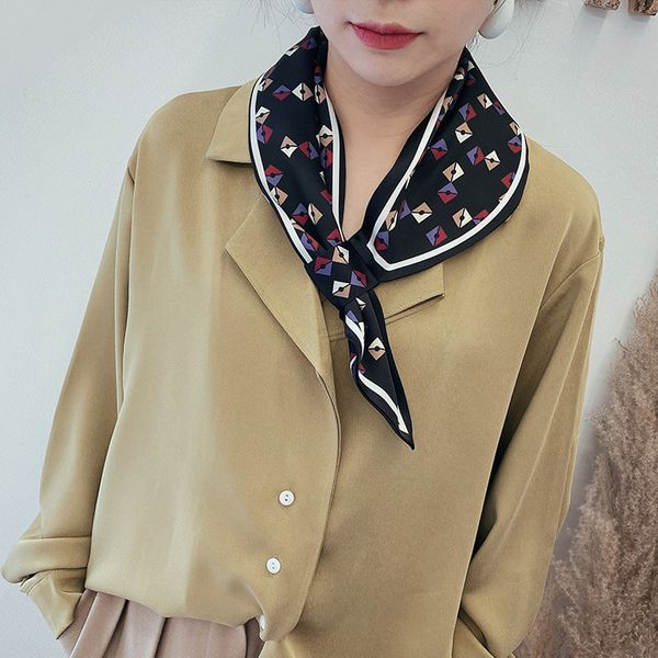 

scarves women geometric neck scarf office lady elegant fashion foulard design silk bandana headband, Blue;gray