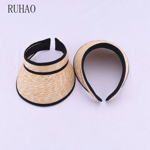 

ruhao ladies korean sun visor hat women's summer straw beach hat outdoor folding sun protection empty hats cap, Blue;gray
