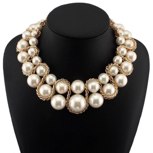 

ukmoc fashion gold color chain cross simulated pearls collar chokers statement necklace jewelry for women dress accessories, Golden;silver