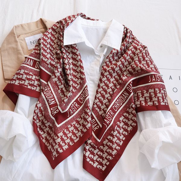

90cm french classic letter printed twill silk elegant high-end korean square women's scarf