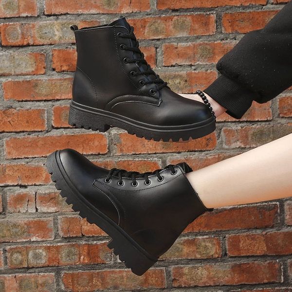 

boots women 2021 all-match autumn and winter british style black ins thick heel short