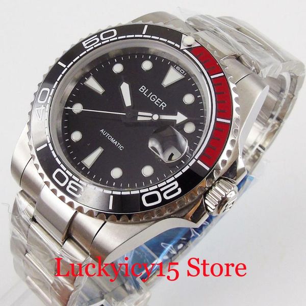 

wristwatches bliger fashional automatic men watch sapphire glass rotating bezel steel band miyota movement, Slivery;brown