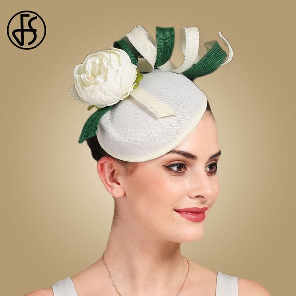 

fs elegant beige white hat women fascinator for wedding hair clip headband bridal pillbox hats cocktail party caps, Blue;gray