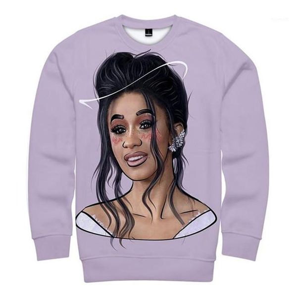 

long sleeve singer ladies hoodies rapper female clothing cardi b print pullover womens sweatshirts fashion round neck, Black