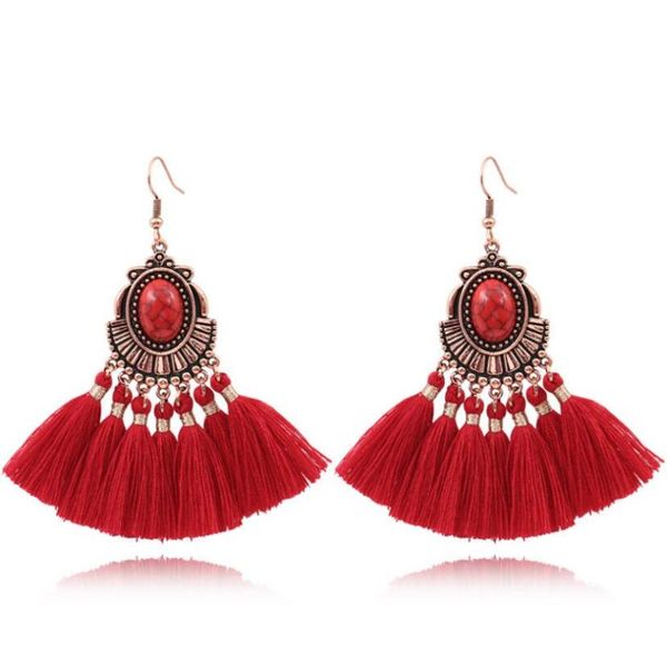 

dangle & chandelier women's alloy chinese year's red national style hand made tassel earrings and earnails one pair y1542, Silver