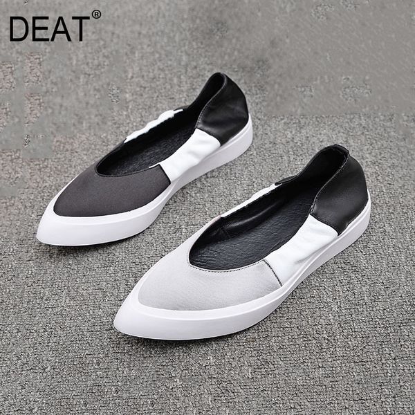 

deat] 2020 pointed toe shallow hit color casual genuine leather single flat shoes women new spring autumn fashion tide 10g376, Black