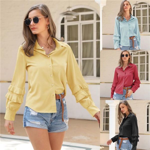 

long sleeve fashion casual clothes famale shirt spring designer womens new solid color shirt lapel neck, White