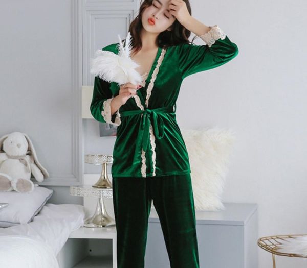 

july s song autumn winter warm pajamas set women pajamas sleepwear for women sleeveless strap nightwear long pant robe66, Black;red