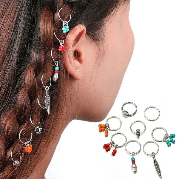 

other 8pcs/set vintage color beaded hair band for women trendy leave shape tassel sets party fenmale accessories, Golden;white