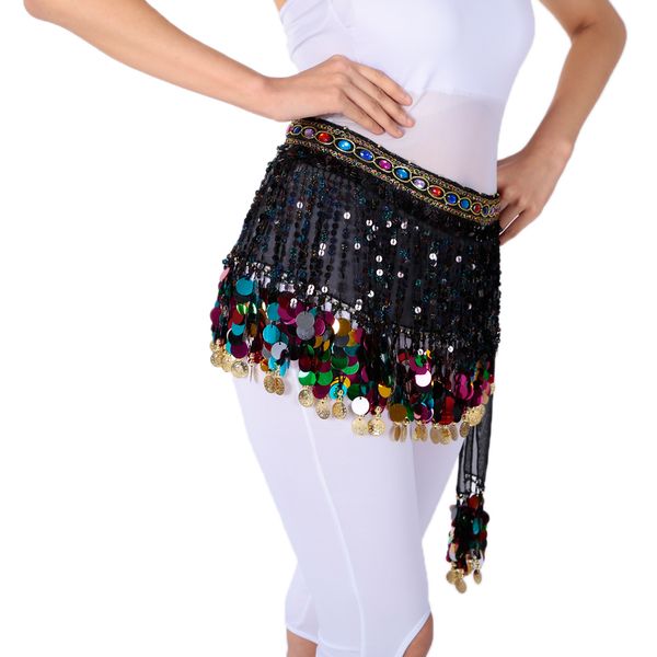 

belly dance waist chain hip skirt scarf with sequins coin tassel, Blue
