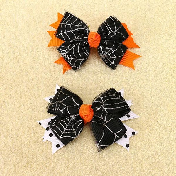 

hair accessories dhl 100pcs/lot spride web halloween hairbow chevron bow black white girls pinwheel clip, Slivery;white