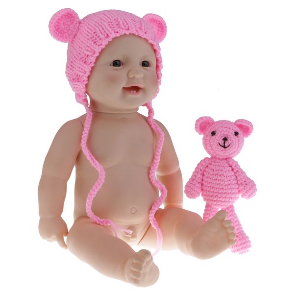 

realistic lifelike baby doll soft newborn baby toy with pink hat and plush doll