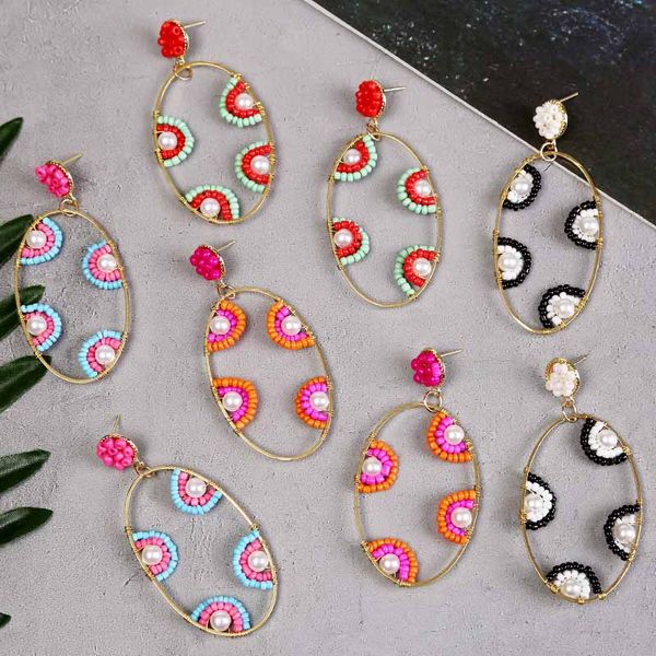 

boho fashion handmade beaded earrings for women bohemian simple oval copper circle drop earring female party statement jewelry, Silver