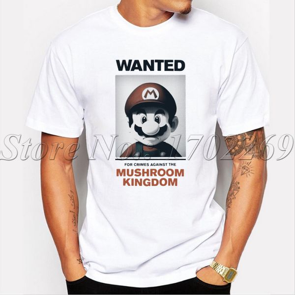 

vintage style men cartoon printed t-shirt short sleeve casual hipster wanted mario retro printing funny tee