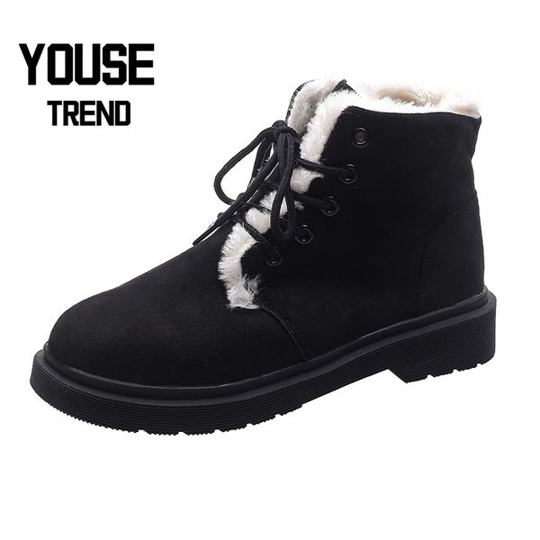 

boots winter ankle warm suede leather for women lace-up comfortable snow, Black