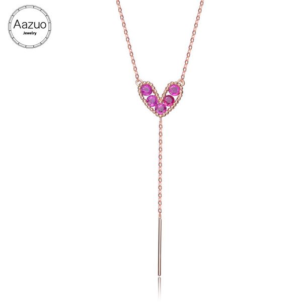 

aazuo 18k rose gold natural ruby lovely heart pendent with chain necklace gifted for women au750 18 inch, Silver
