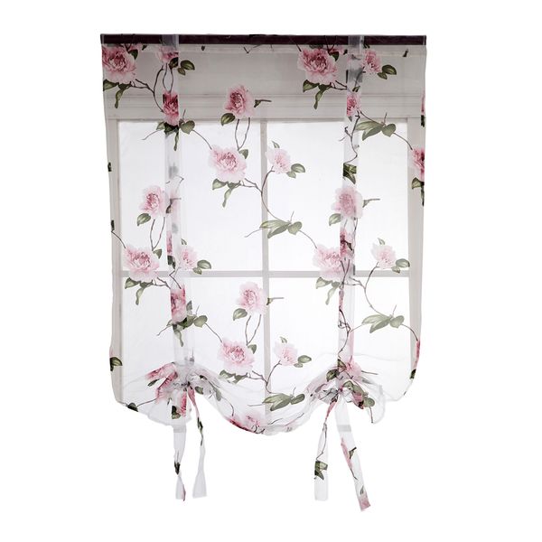 

adorable romantic floral roman curtain - tie-up ribbon window curtain balloon drape voile sheer valance cafe kitchen balcony