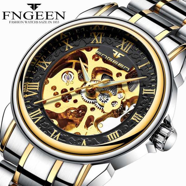 

skeleton automatic mechanical watches for men tourbillon wrist watch waterproof steel black watch reloj a3313, Slivery;brown