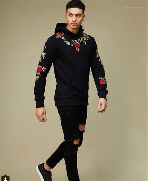 

with pocket hooded collar loose hoodies men harajuku fashion clothes mens designer floral hoodies loose, Black