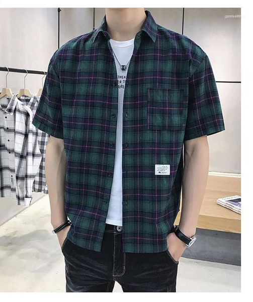 

short sleeve mens shirts casual fashion summer mens shirts new cotton comfortable breathable mens clothing plaid, White;black