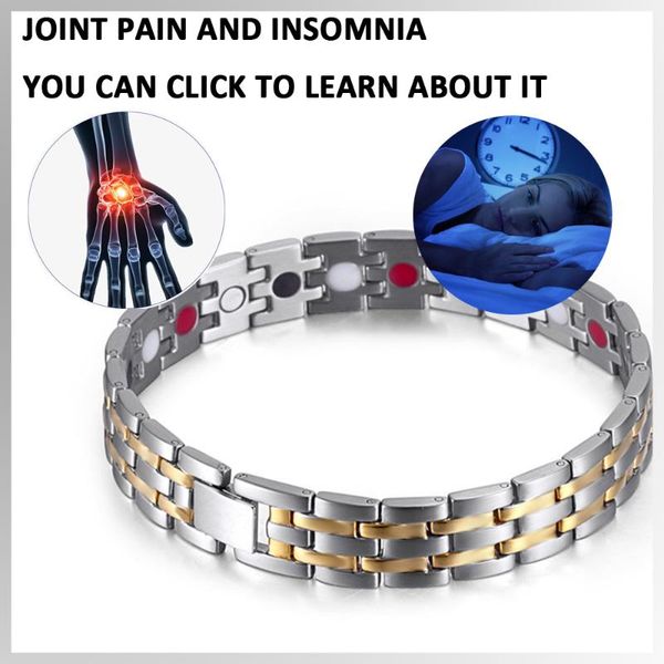 

magnetic therapy titanium health men's bracelet, pain relief magnetic gold bracelet, customizable logo germanium bracele, Golden;silver