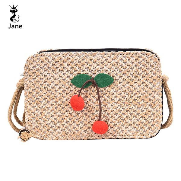

female cherry straw bag handbags women summer square rattan bags handmade woven beach circle fashion bohemia handbag new 2020