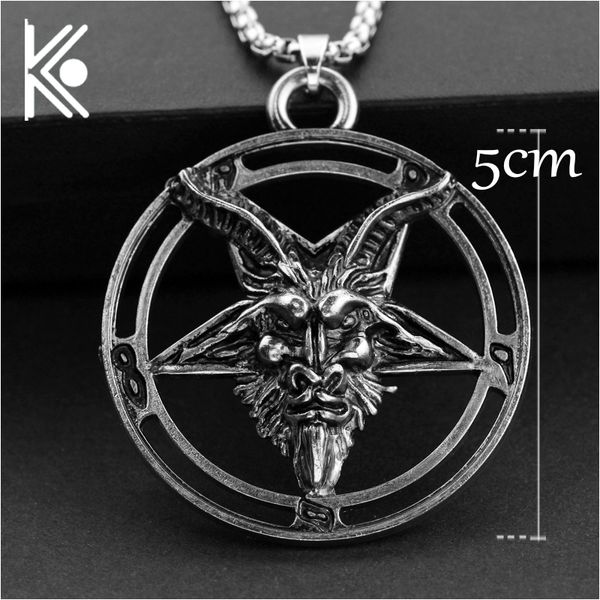 

wholesale baphomet inverted pentagram goat head pendant necklace baphomet laveyan lavey satanism occult metal pendant, Silver