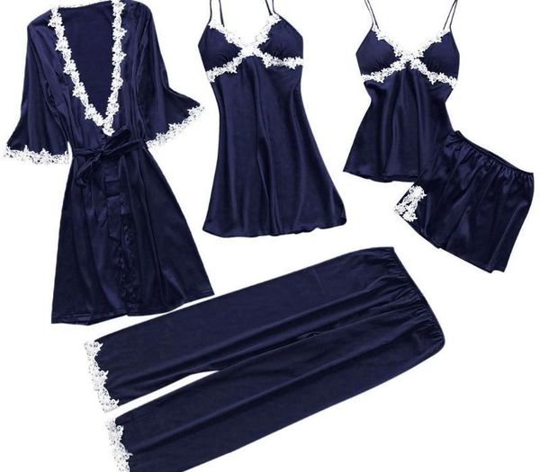 

пижамы kancoold женских женщины sexy твердой lace silk женская нижнее белье ночное nightdress babydoll пижама шорты брюки 5pc suit99, Black;red