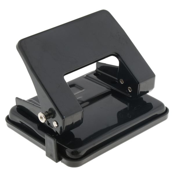 

heavy duty 2-hole punch, padded handle with ruler - black, metal