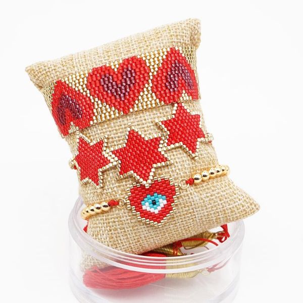 

charm bracelets rttooas miyuki heart bracelet turkish evil eye red tassel jewelry handmade star pulsera mujer 2021, Golden;silver