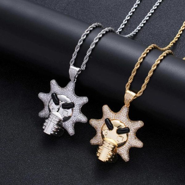 

cool micro pave cz stone little sun drinking water pendant rope chain necklace hip hop jewelry men's iced out pendant homme, Silver