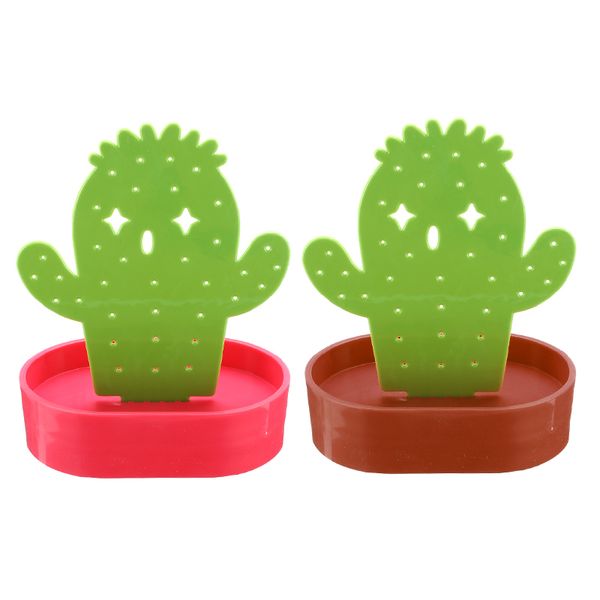 

necklace earring holder jewelry organizer storage rack abs cactus shape jewelry display stand box coffee/pink, Pink;blue
