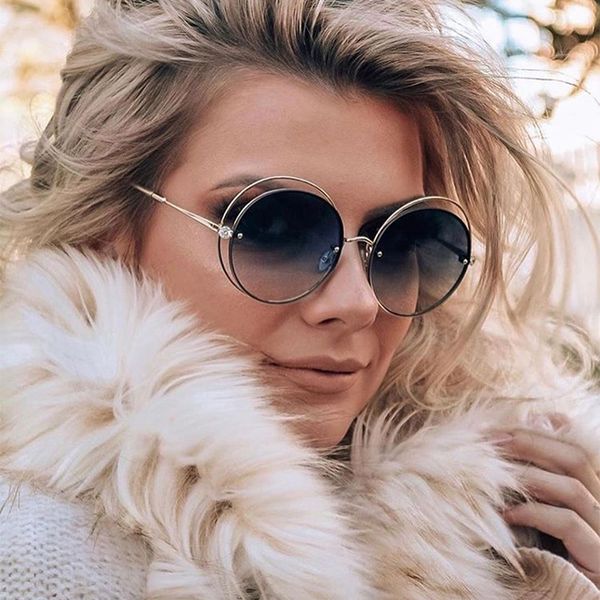

sunglasses women vintage gradient shades round sunglasses woman 2020 new diamond rimless glasses óculo, White;black