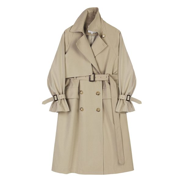 

popular windbreaker female korean lace-up waist was thin double-breasted temperament coat spring autumn abrigos l293, Tan;black