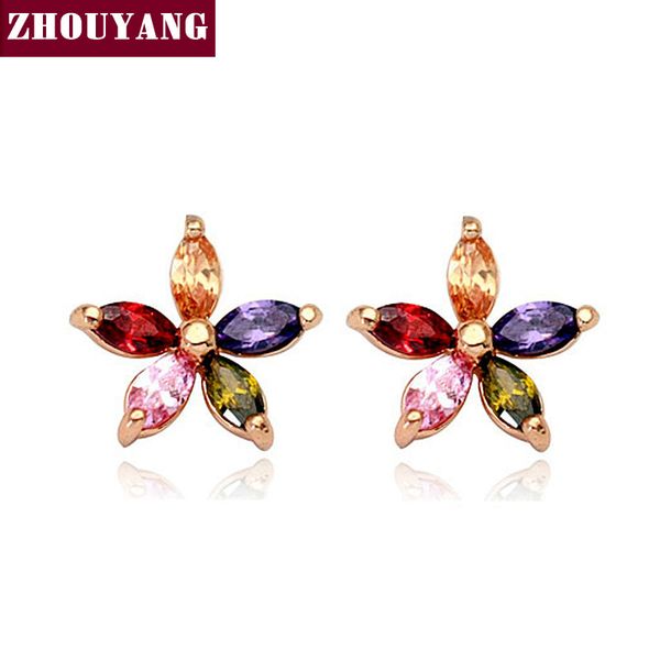 

zhouyang zye007 multicolour wintersweet rose gold color stud earrings genuine austrian crystal, Golden;silver