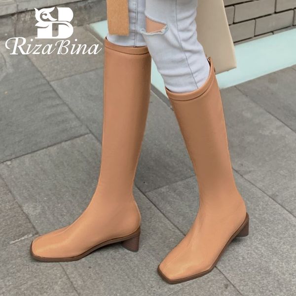

boots rizabina women long strange heel zip knee high fashion elegant winter shoes footwear size 33-43, Black