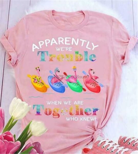 

kayaking apparently were trouble when were together ladies t-shirt light pink harajuku funny tee shirt