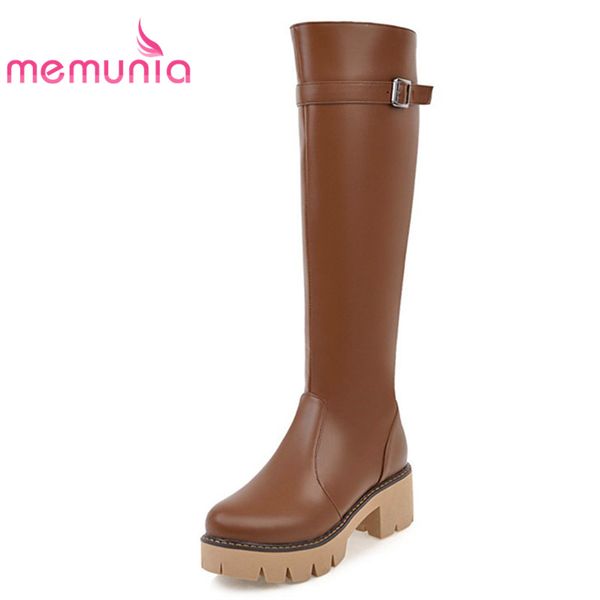

boots memunia 2021 knee high fashion buckle elegant round toe autumn winter women big size 34-43, Black