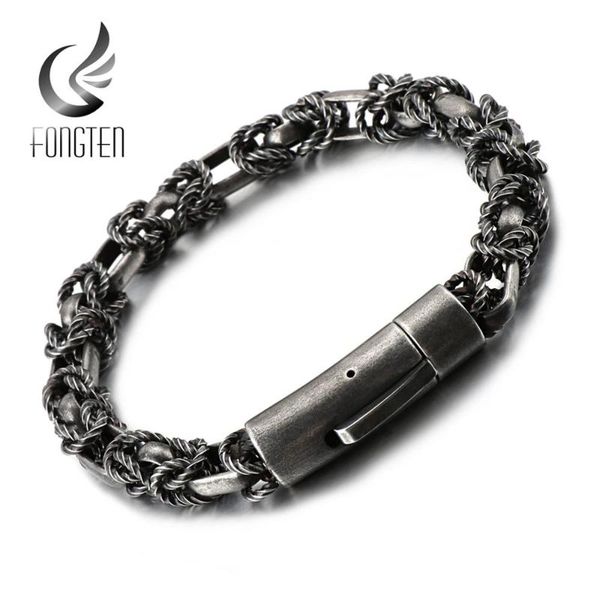 

fongten retro charm bracelet men black stainless steel viking metal punk friendship wave chakra vintage bracelets men jewelry, Red;blue